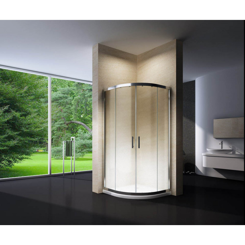 Douchecabine 100x100CM Kwartrond Floor LB- Mat Glas - Lage Douchebak