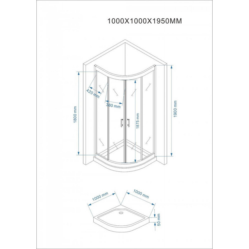 Douchecabine 100x100CM Kwartrond Floor LB- Mat Glas - Lage Douchebak