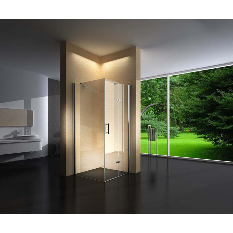 Douchecabine Vierkant 80x80CM Rotana. Vast wand en een vouwdeur. Helder Glas. 