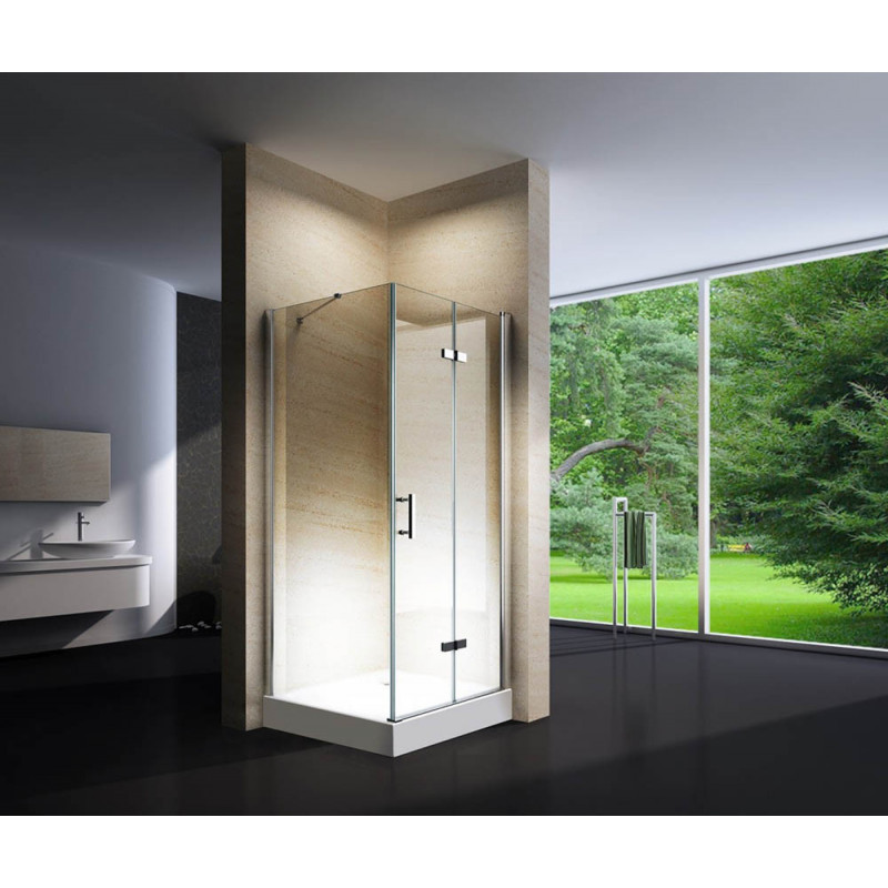 Douchecabine Vierkant 80x80CM Rotana HB. Vast wand en een vouwdeur. Hoge Douchebak. Helder Glas. 