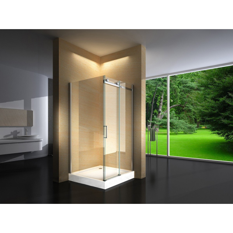 Vierkante Douchecabine 100x100CM met 1 Deur op Geleider. Hoge Bak