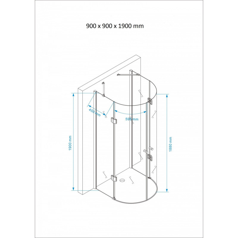 Douchecabine 90x90CM Halfrond. Helder Glas Douchecabine 90x90