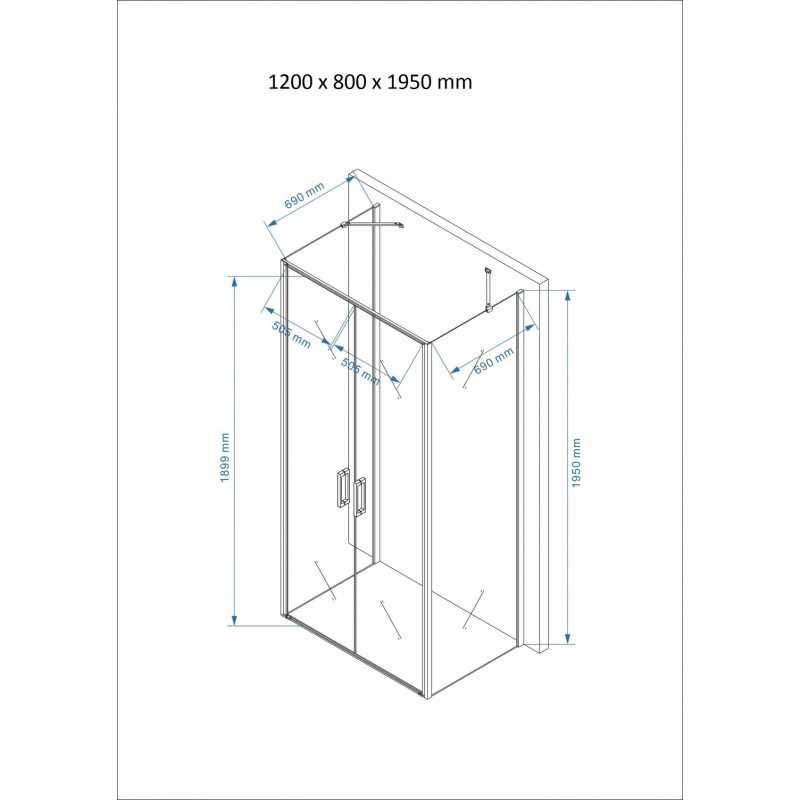 Rechthoekige Douchecabine 120X80. Douchecabine 120X80 zonder bak