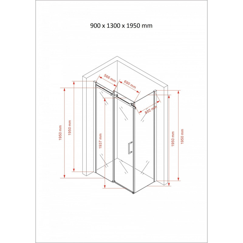 Douchecabine 120x90CM Rechthoekig Vita- Helder Glas