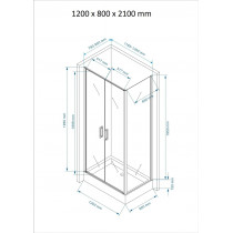 Douchecabine 120x80CM Rechthoekig Argento HB- Helder Glas
