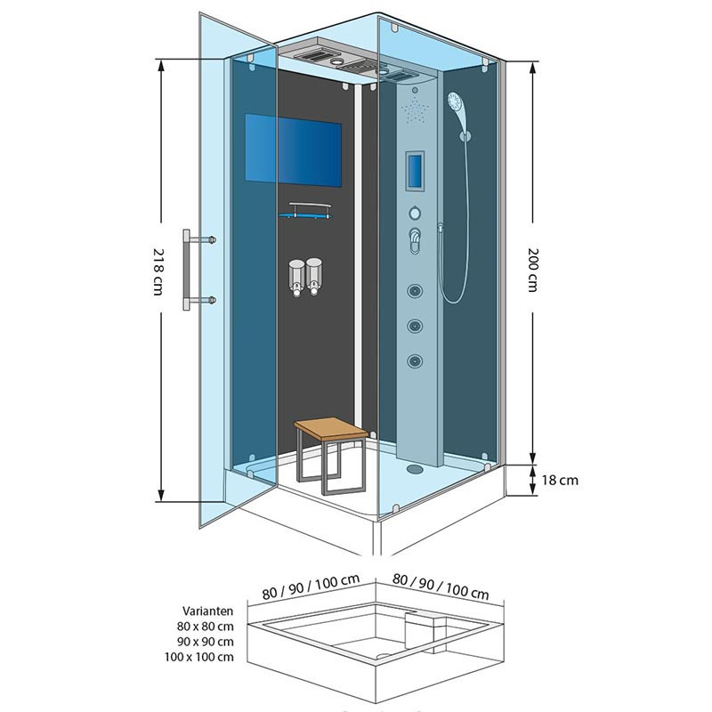 Stoomcabine Monza 90 X 90 X 218 CM