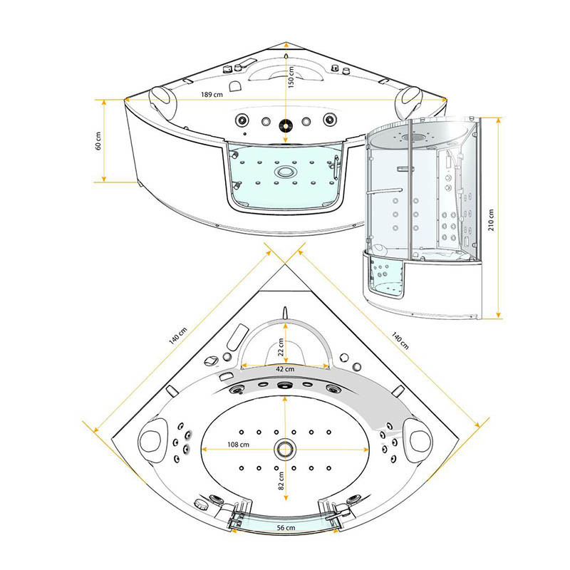 Bad Douche Whirlpool Stoom Combinatie Instapbad Rivera White 140X140X60CM
