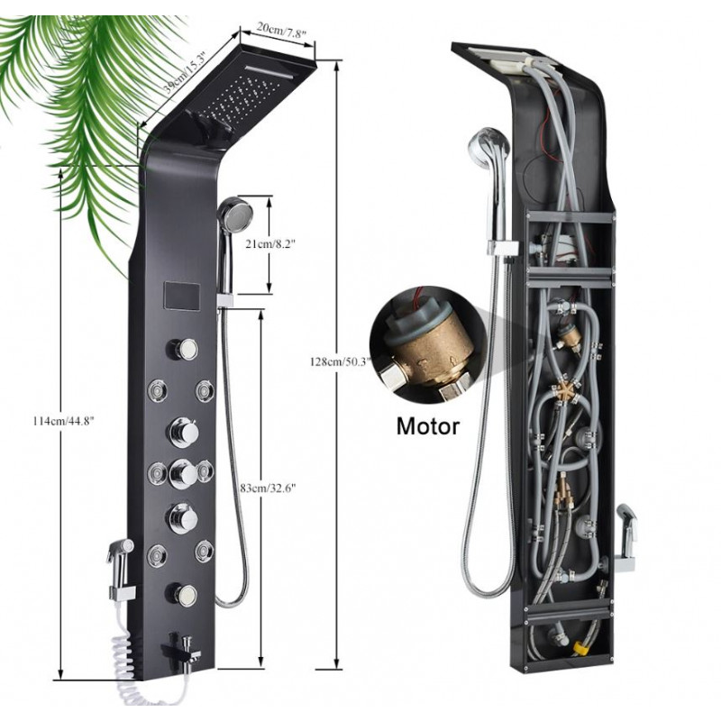Led rvs douchepaneel met 5 functies , hoge druk, geïntegreerde massagejets