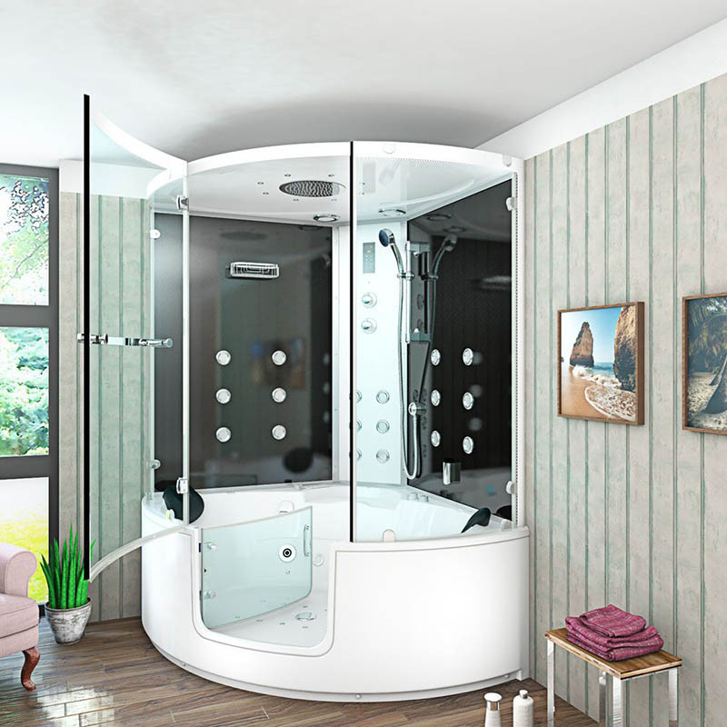 Bad Douche Whirlpool Stoom Combinatie Instapbad Rivera Black 140X140X60CM