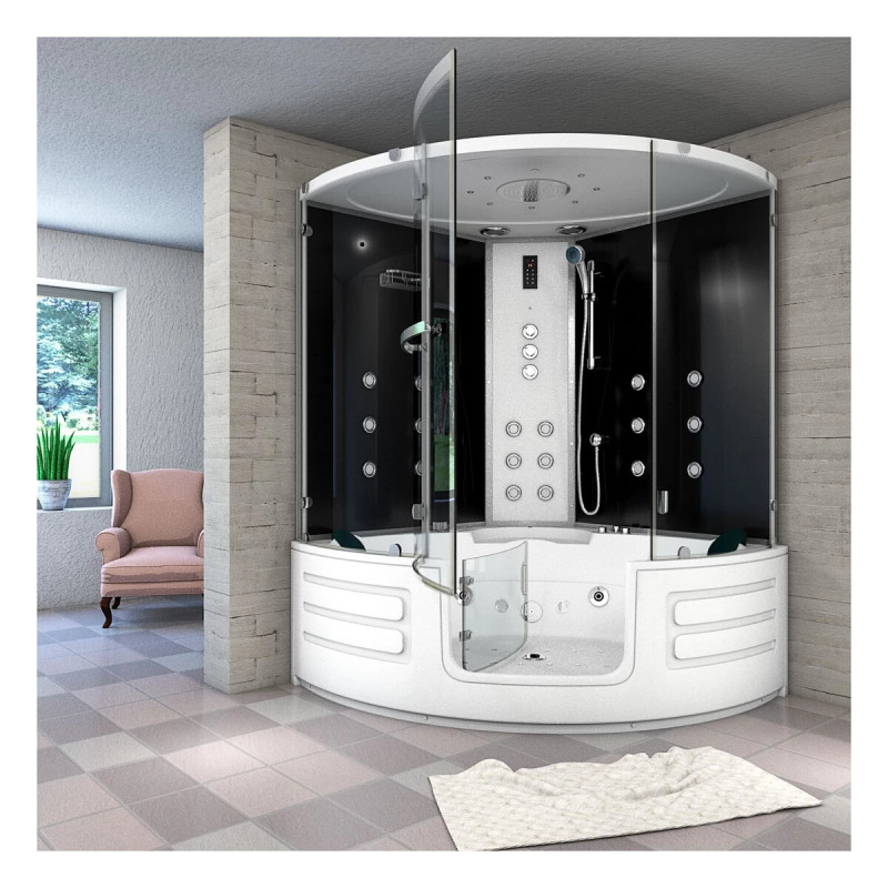 Bad Douche Whirlpool Stoom Combinatie Instapbad Maya Black 150X150X60CM