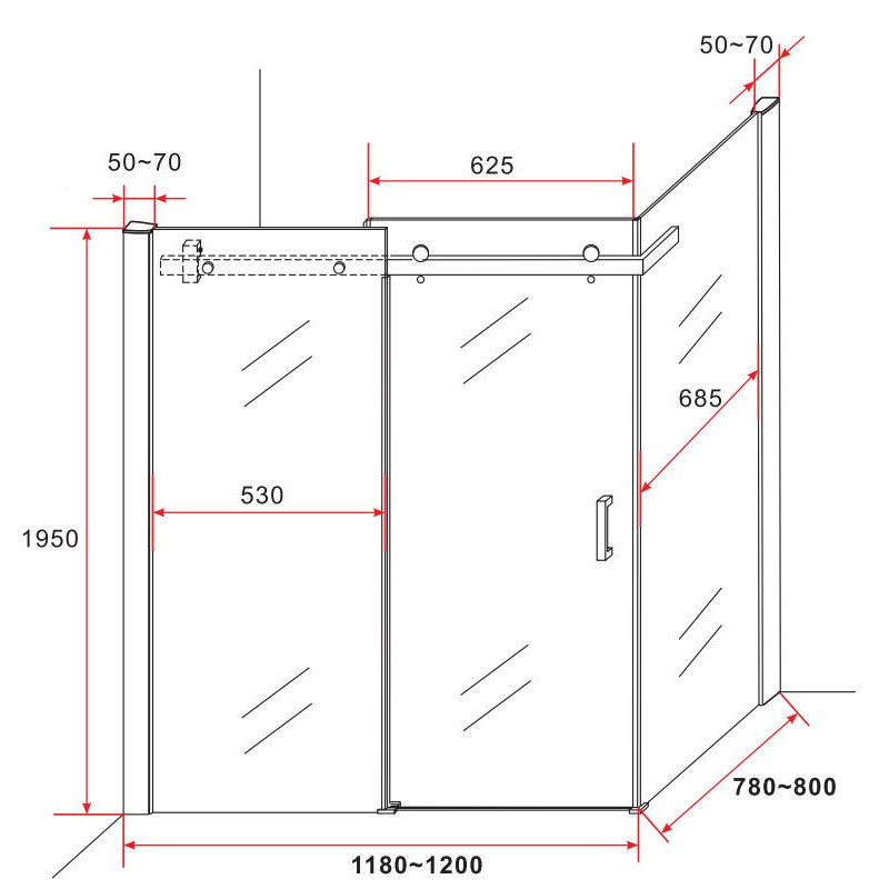 Zwarte Douchecabine 120X80 Rechthoekig Vaste Wand Schuifdeur