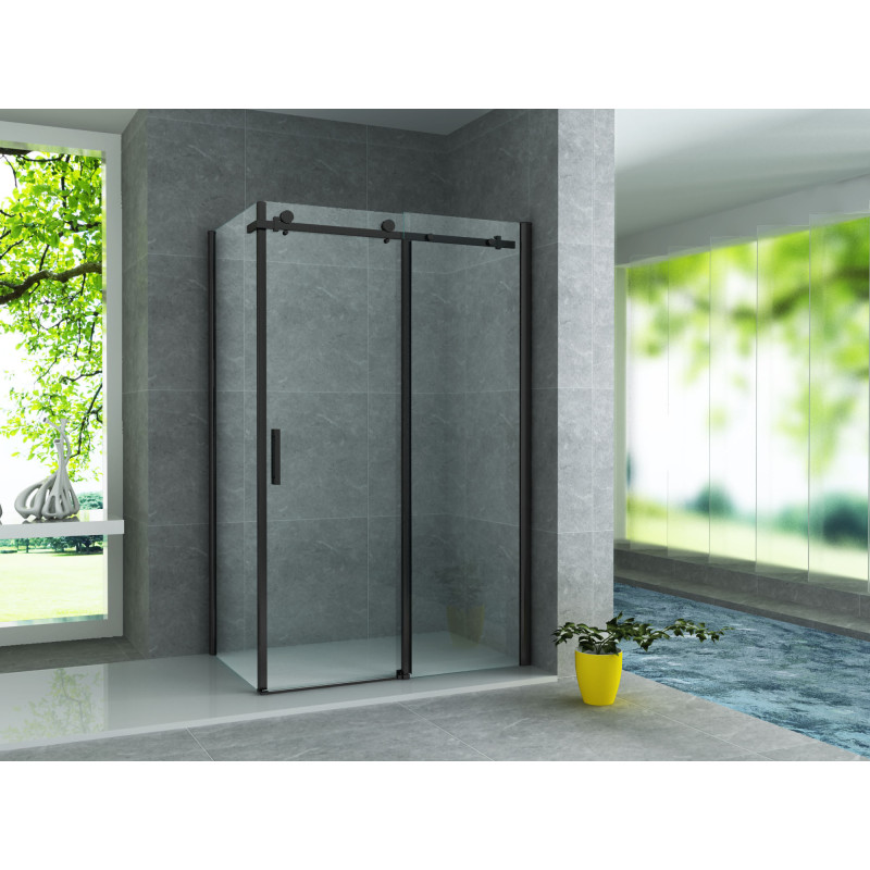 Zwarte Douchecabine 120X80 Rechthoekig Vaste Wand Schuifdeur