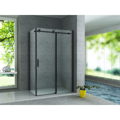 Zwarte Douchecabine 120X80 Rechthoekig Vaste Wand Schuifdeur