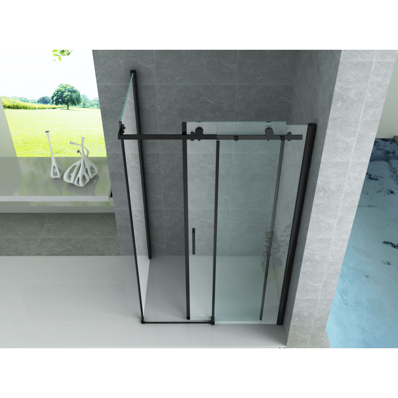 Zwarte Douchecabine 120X80 Rechthoekig Vaste Wand Schuifdeur