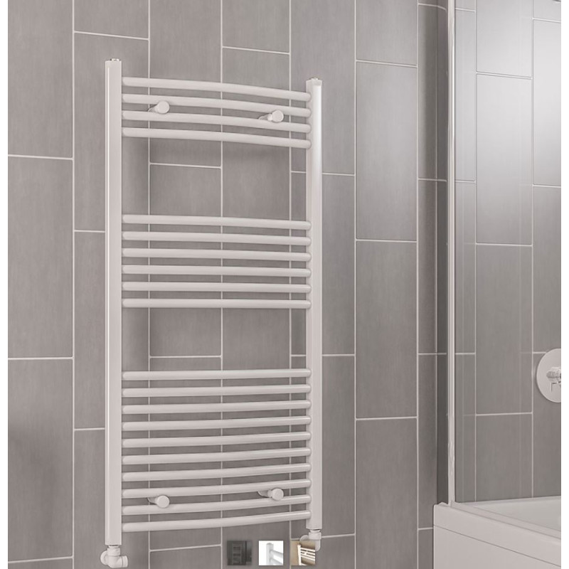 Verdachte beschaving Oppervlakte Witte Gebogen Handdoekradiator 120 cm x 50 cm. Compleet met Toebehoren Verdachte beschaving Oppervlakte Witte Gebogen Handdoekradiator 120 cm x 50 cm. Compleet met Toebehoren