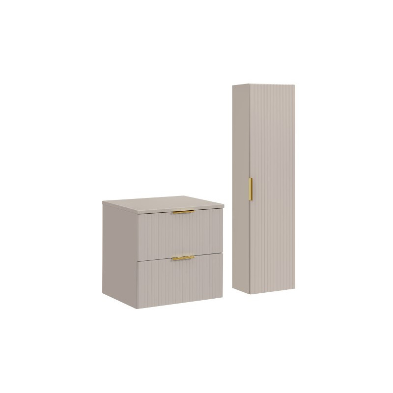 Beige Badmeubel Set Polaris 60CM Inclusief Topblad en Waskom